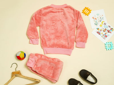 KASSY POP Teddy Wink Baby Fleece T-shirt and Pajamas Set for Kids -  Dark Pink