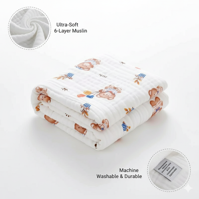 KASSY POP Kids Muslin Cotton Bath Towel, Blanket, Swaddle,105 X 105 cm -  Teddy Balloon
