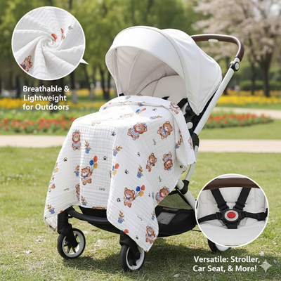 KASSY POP Kids Muslin Cotton Bath Towel, Blanket, Swaddle,105 X 105 cm -  Teddy Balloon