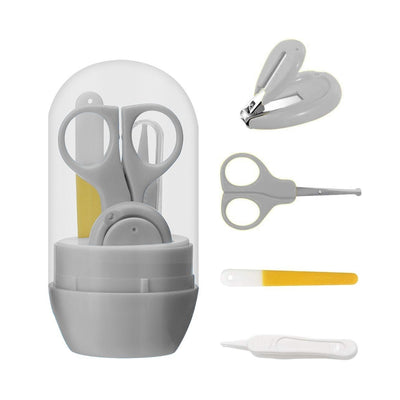 Kassy Pop 4-in-1 Baby Manicure Grooming Kit Set with Baby Nail, Scissor, File, and Tweezer - Grey