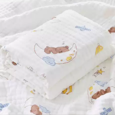 KASSY POP Kids Muslin Cotton Bath Towel, Blanket, Swaddle,105 X 105 cm - Moon Print