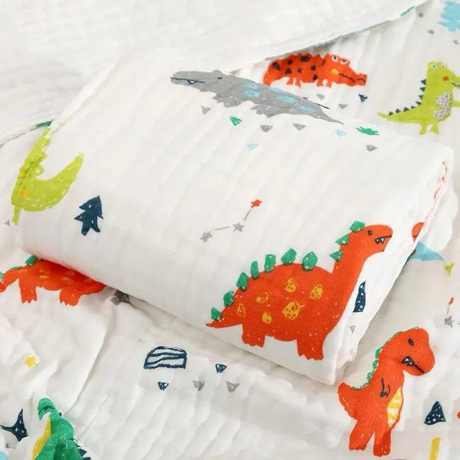 KASSY POP Kids Muslin Cotton Bath Towel, Blanket, Swaddle,105 X 105 cm - DINO PRINT