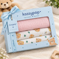 KASSY POP Kids Muslin Cotton Bath Towel, Blanket, Swaddle,105 X 105 cm - Pack of 2 (Pink and Bear)