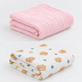 KASSY POP Kids Muslin Cotton Bath Towel, Blanket, Swaddle,105 X 105 cm - Pack of 2 (Pink and Bear)