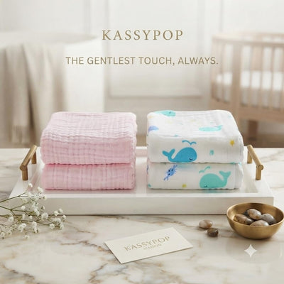 KASSY POP Kids Muslin Cotton Bath Towel, Blanket, Swaddle,105 X 105 cm - Pack of 2 (Pink and whale)