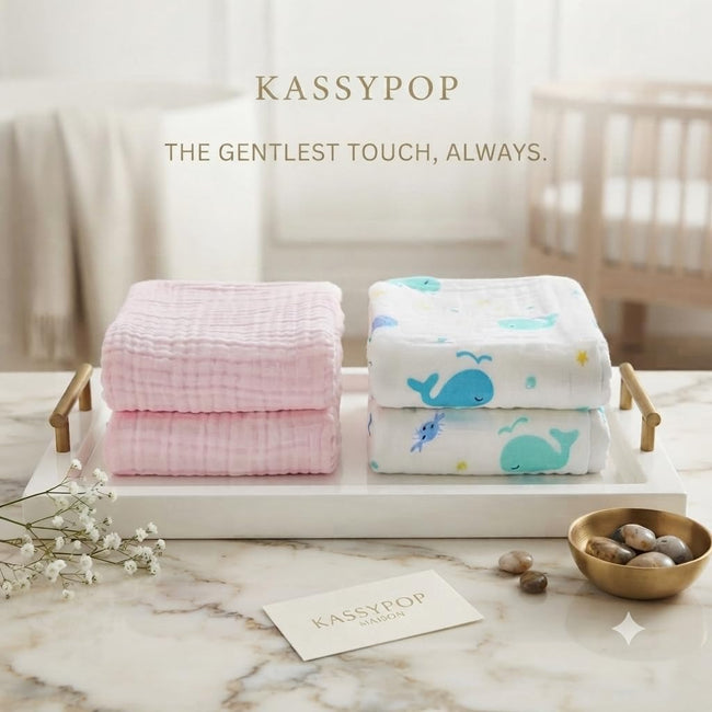 KASSY POP Kids Muslin Cotton Bath Towel, Blanket, Swaddle,105 X 105 cm - Pack of 2 (Pink and whale)