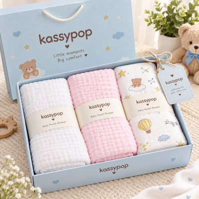 KASSY POP Kids Muslin Cotton Bath Towel, Blanket, Swaddle,105 X 105 cm - Pack of 2 (Pink and Moon)