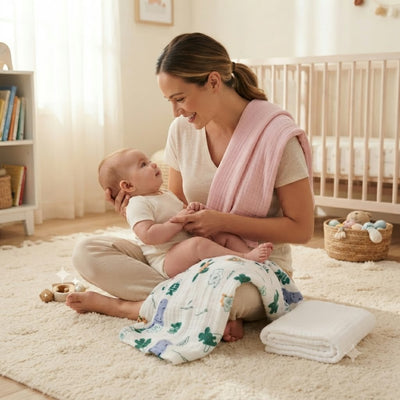 KASSY POP Kids Muslin Cotton Bath Towel, Blanket, Swaddle,105 X 105 cm - Pack of 3 (Pink, White and Animal Print)