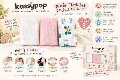 KASSY POP Kids Muslin Cotton Bath Towel, Blanket, Swaddle,105 X 105 cm - Pack of 3 (Pink, White and Animal Print)