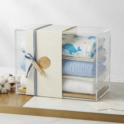 KASSY POP Kids Muslin Cotton Bath Towel, Blanket, Swaddle,105 X 105 cm - Pack of 3 (Blue, White and Whale)