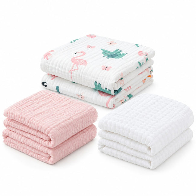 KASSY POP Kids Muslin Cotton Bath Towel, Blanket, Swaddle,105 X 105 cm - Pack of 3 (Pink, White and Forest)