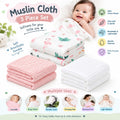 KASSY POP Kids Muslin Cotton Bath Towel, Blanket, Swaddle,105 X 105 cm - Pack of 3 (Pink, White and Forest)