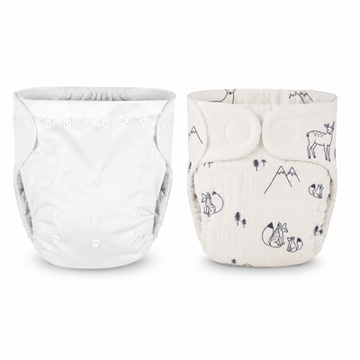 Kassy pop Cotton Cloth Reusable Diaper for Babies with One Piece 3-Layer Microfiber Insert (0-36 Months) Pack of 2 - White and Squirrel Print