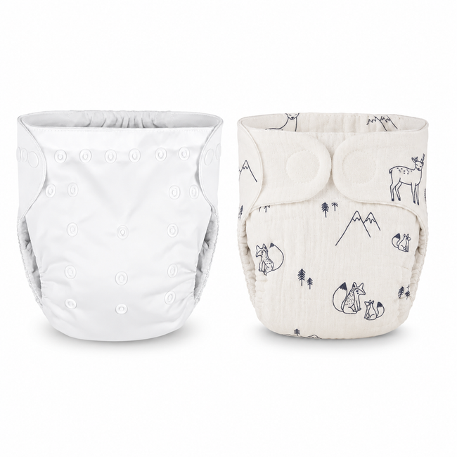 Kassy pop Cotton Cloth Reusable Diaper for Babies with One Piece 3-Layer Microfiber Insert (0-36 Months) Pack of 2 - White and Squirrel Print