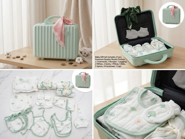 KASSY POP Newborn Baby Cotton 21pcs Clothing Set with Briefcase Pack - Green