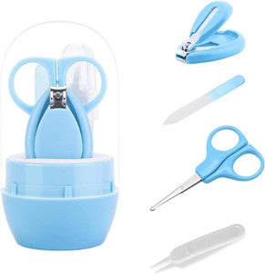 Kassy Pop 4-in-1 Baby Manicure Grooming Kit Set with Baby Nail, Scissor, File, and Tweezer - Blue