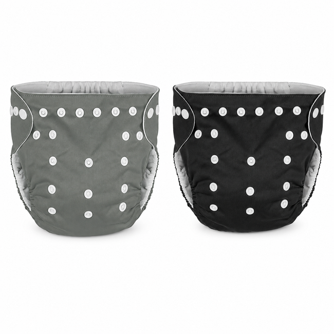 Kassy pop Cotton Cloth Reusable Diaper for Babies with One Piece 3-Layer Microfiber Insert (0-36 Months) Pack of 2 - Black and Grey