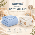 KASSY POP Kids Muslin Cotton Bath Towel, Blanket, Swaddle,105 X 105 cm - Pack of 2 (Blue and Teddy))