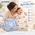 KASSY POP Kids Muslin Cotton Bath Towel, Blanket, Swaddle,105 X 105 cm - Pack of 2 (Blue and Teddy))