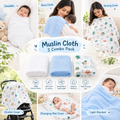 KASSY POP Kids Muslin Cotton Bath Towel, Blanket, Swaddle,105 X 105 cm - Pack of 3 (Blue, White and Animal Print)