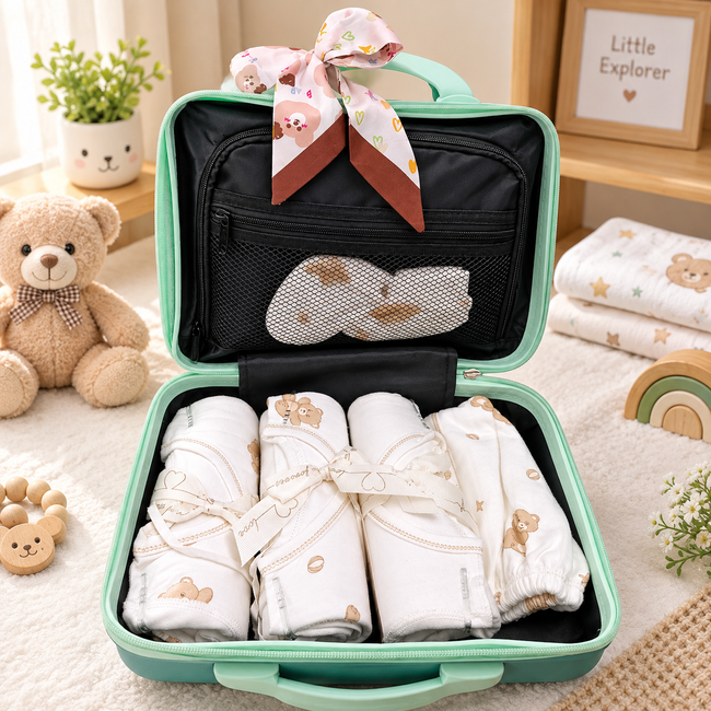 KASSY POP Newborn Baby Cotton 21pcs Clothing Set with Briefcase Pack - Brown