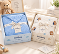 KASSY POP Kids Muslin Cotton Bath Towel, Blanket, Swaddle,105 X 105 cm - Pack of 2 (Blue and Teddy))