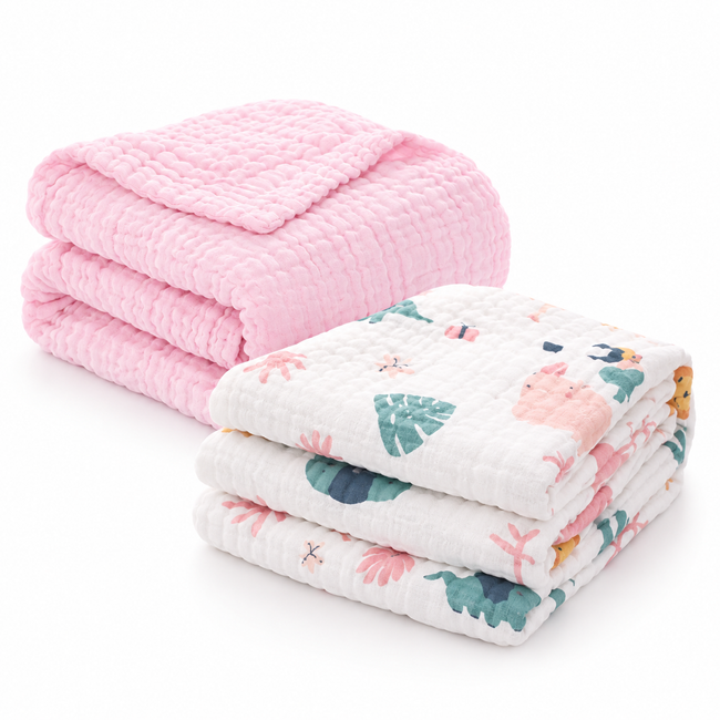 KASSY POP Kids Muslin Cotton Bath Towel, Blanket, Swaddle,105 X 105 cm - Pack of 2 (Pink and Forest)
