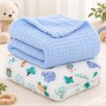KASSY POP Kids Muslin Cotton Bath Towel, Blanket, Swaddle,105 X 105 cm - Pack of 2 (Blue and Animal Print)
