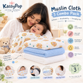 KASSY POP Kids Muslin Cotton Bath Towel, Blanket, Swaddle,105 X 105 cm - Pack of 3 (Blue, White and Bear)