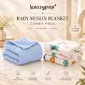 KASSY POP Kids Muslin Cotton Bath Towel, Blanket, Swaddle,105 X 105 cm - Pack of 2 (Blue and Forest)