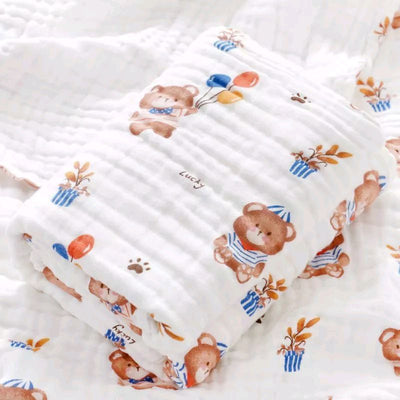 KASSY POP Kids Muslin Cotton Bath Towel, Blanket, Swaddle,105 X 105 cm -  Teddy Balloon