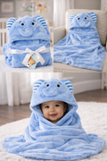 Kassy Pop Microfiber Fleece Animal Hooded Baby Bath Towel cum Blanket (30x40-inch, 0-2 Yrs) - Blue