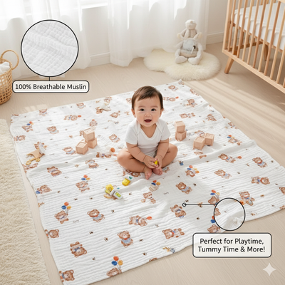 KASSY POP Kids Muslin Cotton Bath Towel, Blanket, Swaddle,105 X 105 cm -  Teddy Balloon