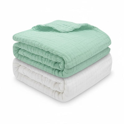 KASSY POP Kids Muslin Cotton Bath Towel, Blanket, Swaddle,105 X 105 cm - Pack of 2 (Green and White)