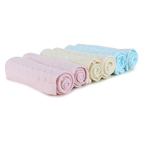KASSY POP Cotton Baby Check Washcloths, Square Wipes and Face Towels for Baby Boys and Girls, Reusable, Super Absorbent, Extra Soft to Baby Delicate Skin, 10 x 10 inches, 0-18 Months, 6 Pieces