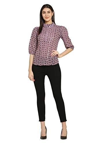 PINK SQUARE Womens Printed Regular Fit Top with Foil Print, Round Collar, 3/4th Sleeves, Suitable as Office & Casual Wear