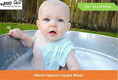 KASSY POP Cotton Baby Check Washcloths, Square Wipes and Face Towels for Baby Boys and Girls, Reusable, Super Absorbent, Extra Soft to Baby Delicate Skin, 10 x 10 inches, 0-18 Months, 6 Pieces