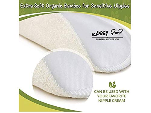 KASSY POP Organic Bamboo Breastfeeding Pads Washable, Reusable, Leak-Proof, Round Shaped, Large (12 cm), Best Nursing Pad for Lactating Moms, Pack of 4