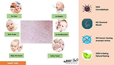 KASSY POP Cotton Baby Check Washcloths, Square Wipes and Face Towels for Baby Boys and Girls, Reusable, Super Absorbent, Extra Soft to Baby Delicate Skin, 10 x 10 inches, 0-18 Months, 6 Pieces