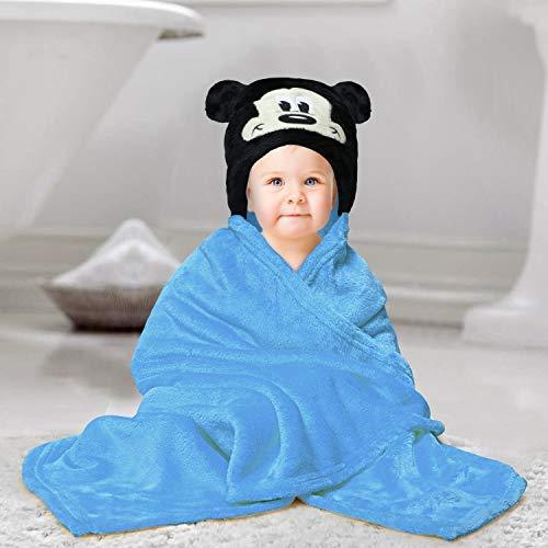 Kassy Pop Cartoon Hooded Microfiber Fleece Baby Blankets Cum Bath Towels/Robes - Soft & Super-Absorbing, Excellent Baby Shower Gift for Newborns to Toddlers, 30 x 40 inches, 0-2 Yrs, Blue