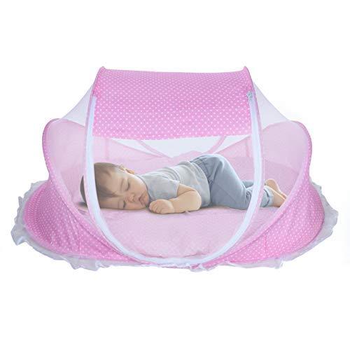 KASSY POP CURATED JUST FOR YOU Baby Boy's and Baby Girl's Thick and Comfortable Cotton Protective Bedding with Mosquito Net, Pillow (Pink, 0-24 Months)