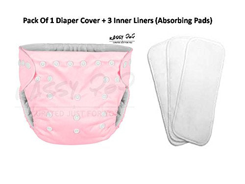Kassy Pop Designer Baby Reusable Diaper Cover (Nappy) – Premium, Chemicals Free, Washable/ Reusable, Super Absorbing, Free Size, Perfect gift for baby shower, newborn infants to toddlers (3-36 months) + 3 FREE 100% Cotton Highly Absorbing Pad/ Insert; Hig