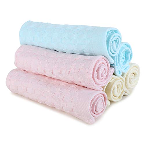 KASSY POP Cotton Baby Check Washcloths, Square Wipes and Face Towels for Baby Boys and Girls, Reusable, Super Absorbent, Extra Soft to Baby Delicate Skin, 10 x 10 inches, 0-18 Months, 6 Pieces