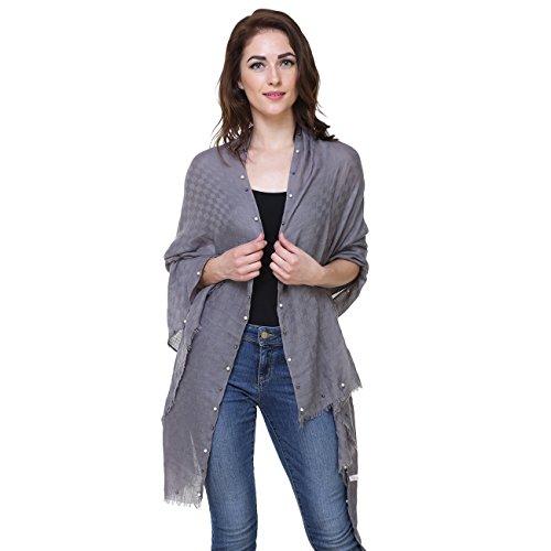 Lightweight Scarf stylish fashionable in solid colors with pearls for women,Grey