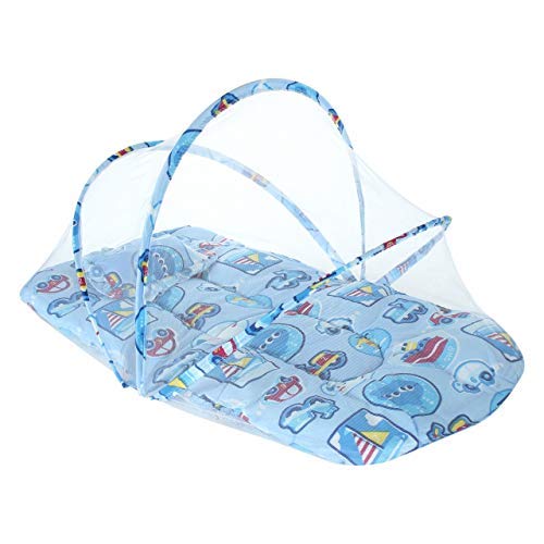 KASSY POP CURATED JUST FOR YOU Thick Cotton Protective Baby Bedding with Mosquito Net and Pillow for Baby Boys and Girls (Blue, 0-24 Months)