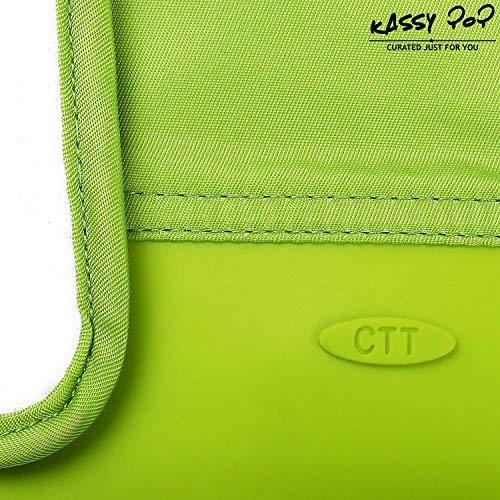 Waterproof Silicone Roll-up Baby Feeding Bibs with Crumb Catcher, Food Catching Pocket, Washable, Food Grade, BPA Free, Adjustable Neck Loop, Green