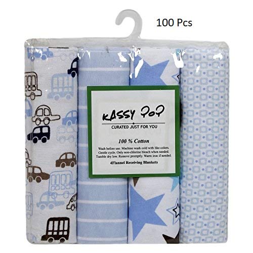 KASSY POP Baby's Cotton Flannel Wrapping Sheets Blankets Swaddles (0-1.5 Years) -Combo Pack of 4
