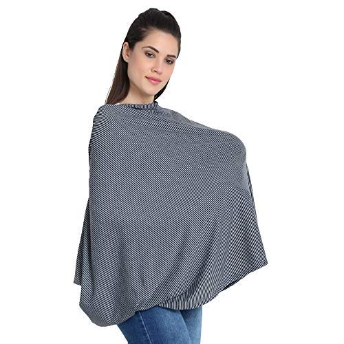 Multi Use Nursing Breastfeeding Cover for Baby Boys and Girls –Best Breathable & Stretchy Fashion Infinity Nursing Scarf and Shawl, Usable as Privacy Cover for Mom-Baby (White - Black 2)