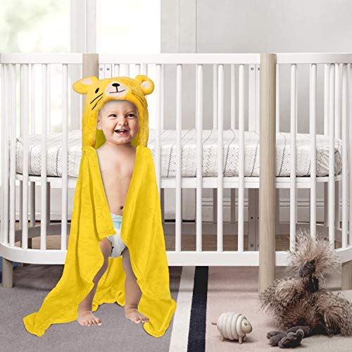 Kassy Pop Plush Organic Microfiber Fleece Soft and Super Absorbing Animal Hooded Baby Bath Towels with Blanket (Yellow, 30x40-inch, 0-2 Yrs)