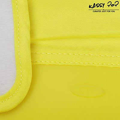 Waterproof Silicone Roll-up Baby Feeding Bibs with Crumb Catcher, Food Catching Pocket, Washable, Food Grade, BPA Free, Adjustable Neck Loop, Yellow